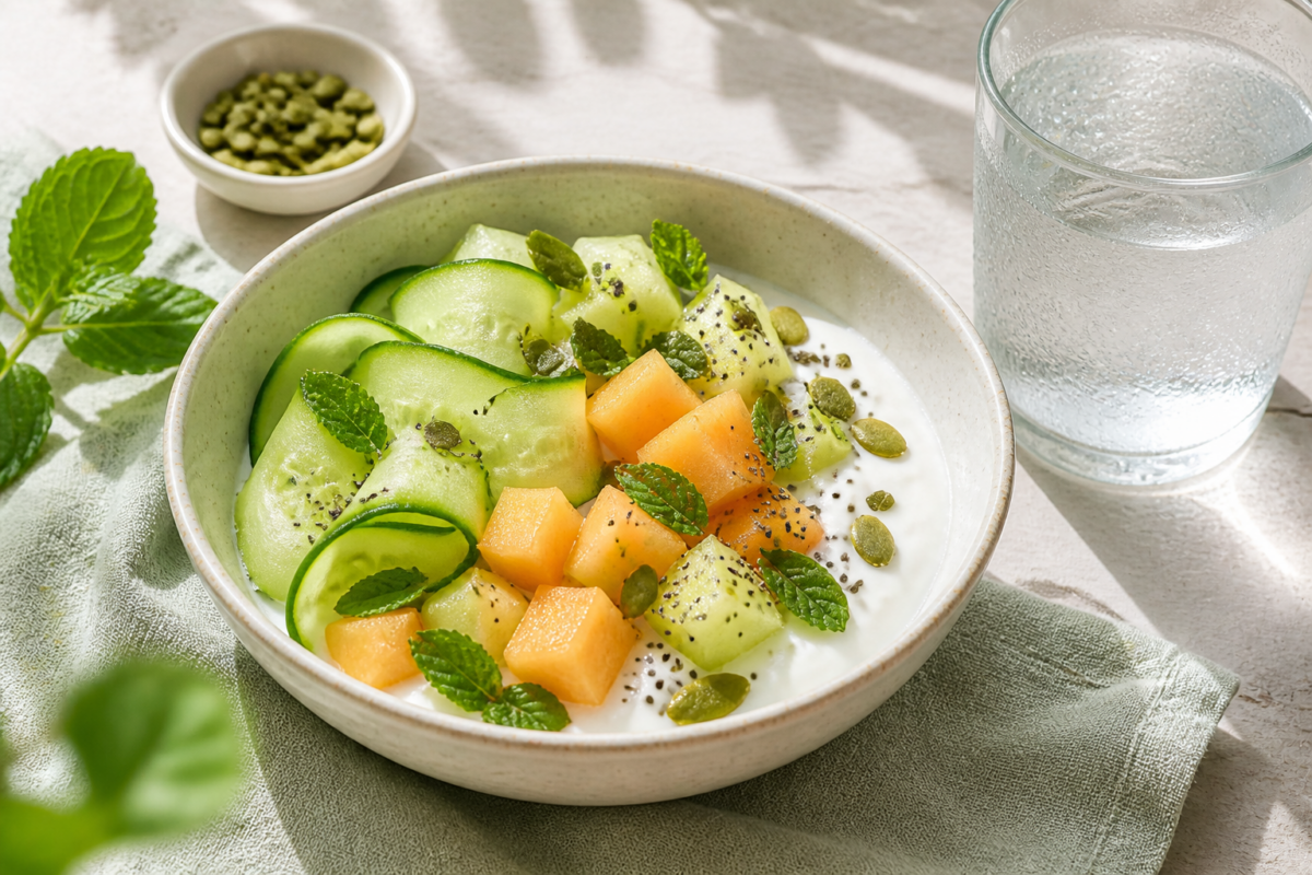 A Cucumber Melon Yogurt Bowl for Hot Days